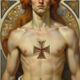 he - man, closeup portrait, sci fi, fantasy, intricate, with german iron cross onbare chest, elegant, loin cloth, highly detailed, oill painting, artstation, concept art, matte, sharp focus, illustration, hearthstone, art by artgerm and greg rutkowski and alphonse mucha