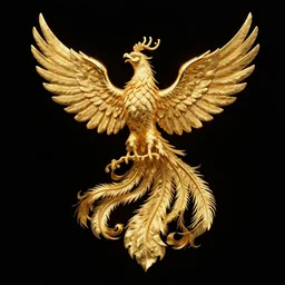 golden phoenix on black background, detailed