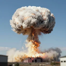 a tiny nuclear explosion, mushroom cloud, tilt shift photograph