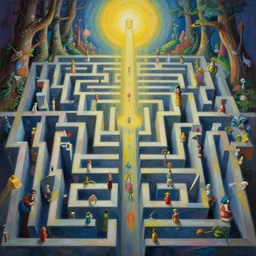 the infinite maze by beksinski, colorful, beuckelaer, ghibli, master painting, highly detailed, bomberg, carus, moebius, delvaus, ellis, peter elson, giger, jansson, john martin, phillips coles, pollock, watrous. mysticism brutalism, ethereal, unsettling, artstation, 8 k, rendered, 3 d