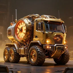 a extreme huge clockpunk combat truck, luminescent, rule of thirds, golden ratio, ambient lighting, syd mead, greg rutkowski, wlop, artgerm, artstation, highly detailed masterpiece