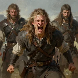 a portrait of strong and proud young barbarian, screaming, ready to fight, by Ross Tran and Thomas Cole and Wayne Barlowe