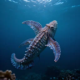 high quality photo of sea monster deep within ocean , photography 4k, f1.8 anamorphic, bokeh, 4k, Canon,