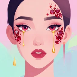 beautiful face, made of ruby, golden tears, dramatic lighting, maximalist pastel color palette, splatter paint, pixar and disney concept, graphic novel by fiona staples and dustin nguyen, peter elson alan bean wangechi mutu, clean cel shaded vector art, on artstation