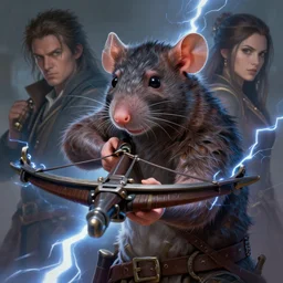 anthropomorphic archer rat using a crossbow, art by artgerm and greg rutkowski and magali villeneuve, d & d, fantasy, lightning, electricity, portrait, highly detailed, headshot, digital painting, trending on artstation, concept art, sharp focus, illustration