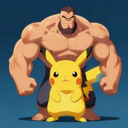 an ultra strong bodybuilder neanderthal picachu
