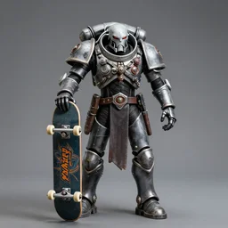 a necron named anrakyr posing with a skateboard for a photo