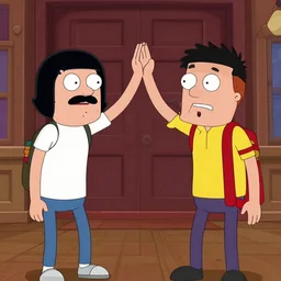 ricky spanish high fiving ricky spanish in american dad animation style full cinematic scene, 4 k