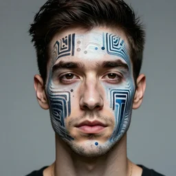 man with abstract circuit-pattern on his face, HD