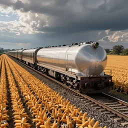 a railroad track covered in corn from a leaking train