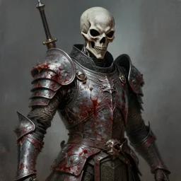 portrait painting of apocalyptic rider death, intricate armor, covered in blood, ultra realistic concept art by tomasz alen kopera
