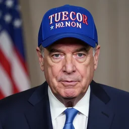 chuck schumer on a zoom wearing a maga hat