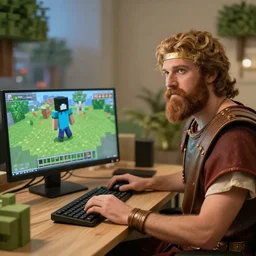 Ancient Roman YouTuber streaming Minecraft