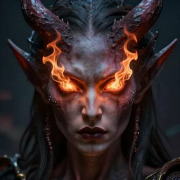 close - up of demon lilith with fire coming from her eyes, fine art photography masterpiece, highly detailed anka zhuravleva ren hang, dramatic lighting, long shot, wide angle, uhd 8 k, sharp focus