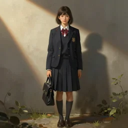 Female in school uniform. By Rembrandt and artstation trending