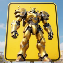 giant yellow road sign armor champion, character design trending on artstation, mecha, unreal engine 5, octane render