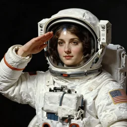 asthetic!   astronaut  with helmet medium shot portrait  female beautiful salute, by William-Adolphe Bouguereau.