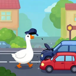 untitled goose game stealing a hat and causing a traffic accident