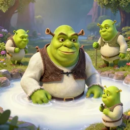 shrek in a milk pool, 4 k, art station concept, highly detailed