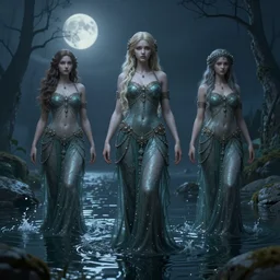 russian water spirits ; night ; unreal engine ; artsation trending. highly detailed