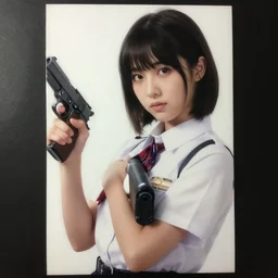 girl wearing uniform, holding gun | | audrey plaza, fine detail!! anime!! realistic shaded lighting!! dramatic!! poster by ilya kuvshinov katsuhiro otomo ghost - in - the - shell, magali villeneuve, artgerm, jeremy lipkin and michael garmash and rob rey