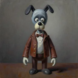 a creepy mannequin in the style of Courage the Cowardly Dog, oil on canvas,