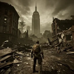 New York in ruins post-nuclear war in Fallout 4, in game screenshot