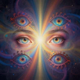 the eyes of truth, god rays, beautiful colors, surrealism, visionary art, fractals, matte painting, by christophe vacher