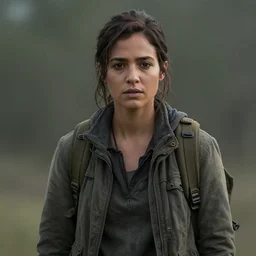 a film still of last of us by james paick, a beautiful young mixed race woman, post apocalyptic attire, cinematic, film art of character design, matte painting, vibrant, 5 0 mm lens, behance hd, sunrise, dramatic lighting, cinematic, global illumination, deviant art, trending on artstation, bloom