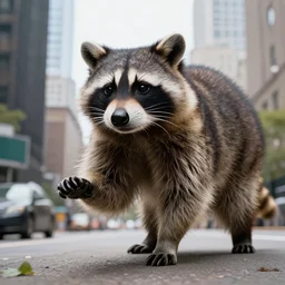 giant racoon attacking city