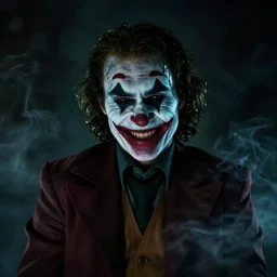 joker, smiling, unnatural grin, horror, creepy, smoke, black, dark, glow