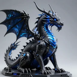 a majestic black and blue dragon, hd, 4k, trending on artstation, award winning, 8k, 4k, 4k, 4k, very very very detailed, high quality cyberpunk art