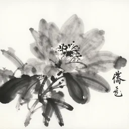 japanese floral ink painting, calligraphy ink on rice paper,