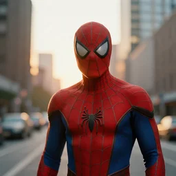 photo of spiderman , 35mm, f/1.4, Golden Hour light, ,