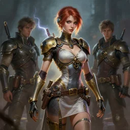 painting of tracer in a skintight dress, steampunk, by dan hillier and charlie bowater 4 k post - processing highly detailed, trending on artstation, cinematic lightning, volumetric lightning, highly detailed, extreme detail, full details, - s 1 5 0