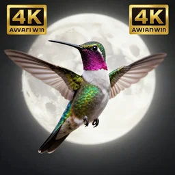 a 3 d render of a beautiful humming bird, ink blot test, moon in background, award winning, 4 k, trending on artstation, photorealistic, volumetric lighting, octane render