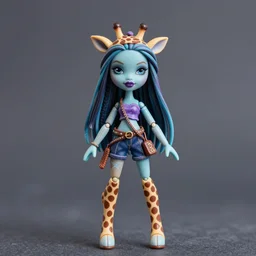still figurine of monster high giraffe doll from avatar movie, personification, detailed product photo, tone mapped, beautiful composition, 8 5 mm, f. 1 8, soft lighting