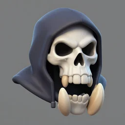 hooded skull, with big lower troll - like fangs, stylized stl, 3 d render, activision blizzard style, hearthstone style, crash bandicoot artstyle
