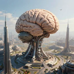 cult of technology, exterior, scifi, machines, artificial intelligence, ultra realistic, highly detailed, brain in a vat!!, futuristic landscape, beautiful, industrial, city, utopian architecture, coruscant, birds eye view, atmosphere, masterpiece, epic lighting, bright, cinematic, art by jan urschel and neil blevins