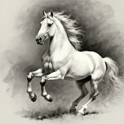 pencil studies, pose reference, galloping white horse, full body, windswept mane and tail, dramatic chiaroscuro, trending on artstation, davinci albrechtdurer rackham