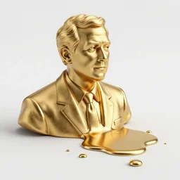 george w. bush golden statue starting to melt, drips of molten metal ground angle, uhd 8 k, sharp focus