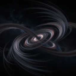 twisted ribbons of the universe unravel in strong winds across a dark night sky, unreal engine