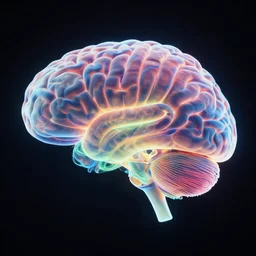 colorful translucent bioluminescent human brain