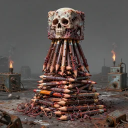 pencils of brutalist medical, flayed elder ruin stacked, tiered, dead god, unsymmetrical, horror squid cube colossus, distant surrounding med equipment, plateau, abandoned filthy, chemical burns, rusted, macerated, eviscerated by fimbria wires, by v finlay, wayne d barlowe, stefano tamburini, geof darrow, torch