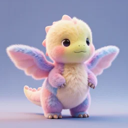 high quality 3 d render hyperrealist very cute multipastel fluffy dinosaur with fluffy wings, vray, smooth in _ the background, artstation