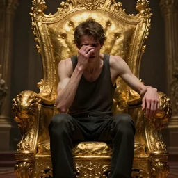 highly detailed portrait of a lonely thin man crying while sitting alone on a golden throne, unreal engine, fantasy art by greg rutkowski