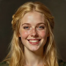 an portrait of an happy female celt, blonde hair, lip scar, freckles, detailed, centered, digital painting, artstation, concept art, donato giancola, Joseph Christian Leyendecker, WLOP, Boris Vallejo, Breathtaking, 8k resolution, extremely detailed, beautiful, establishing shot, artistic, hyperrealistic, beautiful face, octane render
