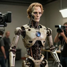 animatronic Willem Dafoe, photo, behind the scenes, Stan Winston studios, mechanical, detailed, 4k
