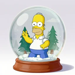 A snowglobe that contains Homer Simpson, digital art.
