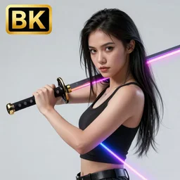 woman with neon katana, highly detailed, professional digital painting, Unreal Engine 5, Photorealism, HD quality, 8k resolution, cinema 4d, 3D, cinematic, professional photography, art by artgerm and greg rutkowski and alphonse mucha and loish and WLOP
